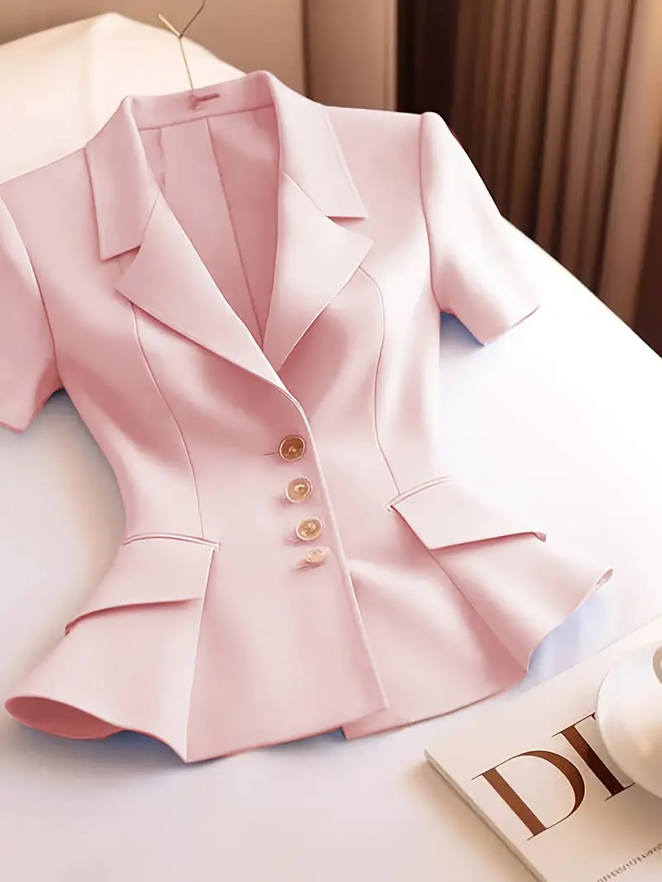 Women Solid Single-breasted Multi-button Turndown Collar Elegant Blazer 6