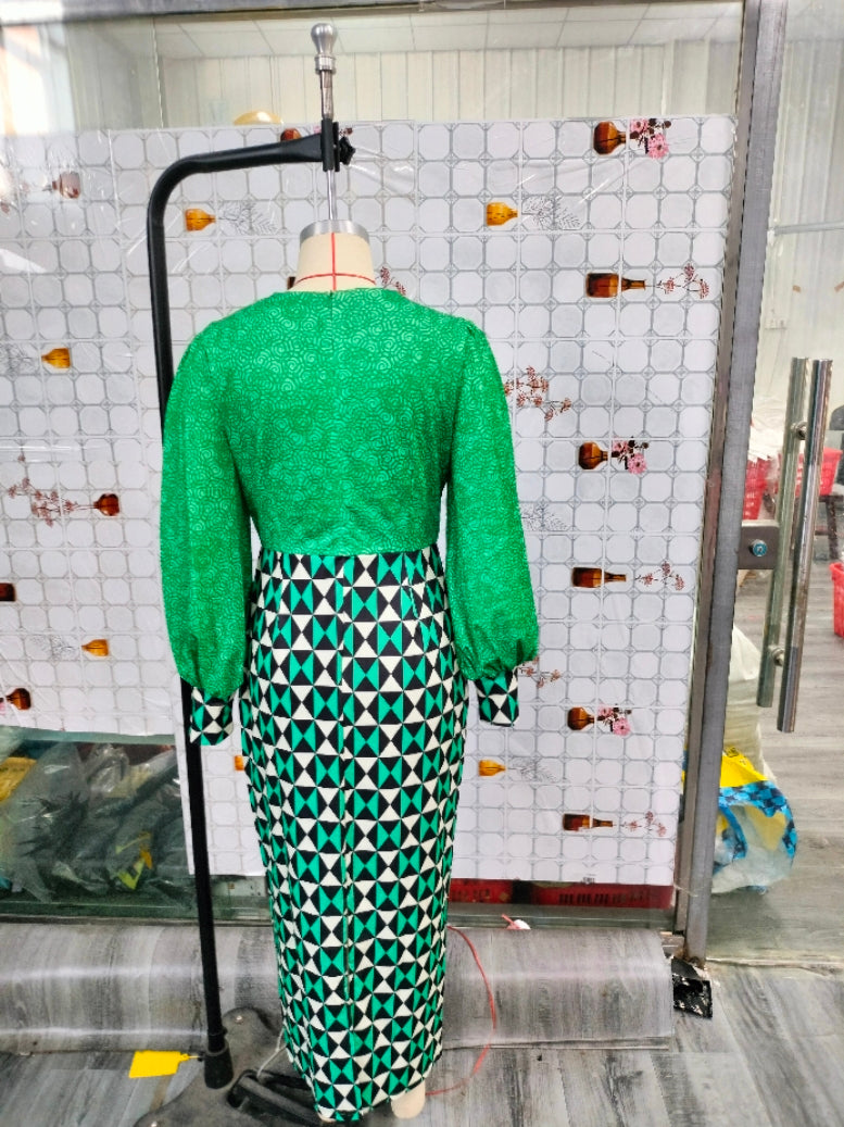 Plus Size Women Round Neck Print Long Sleeve Dress 4