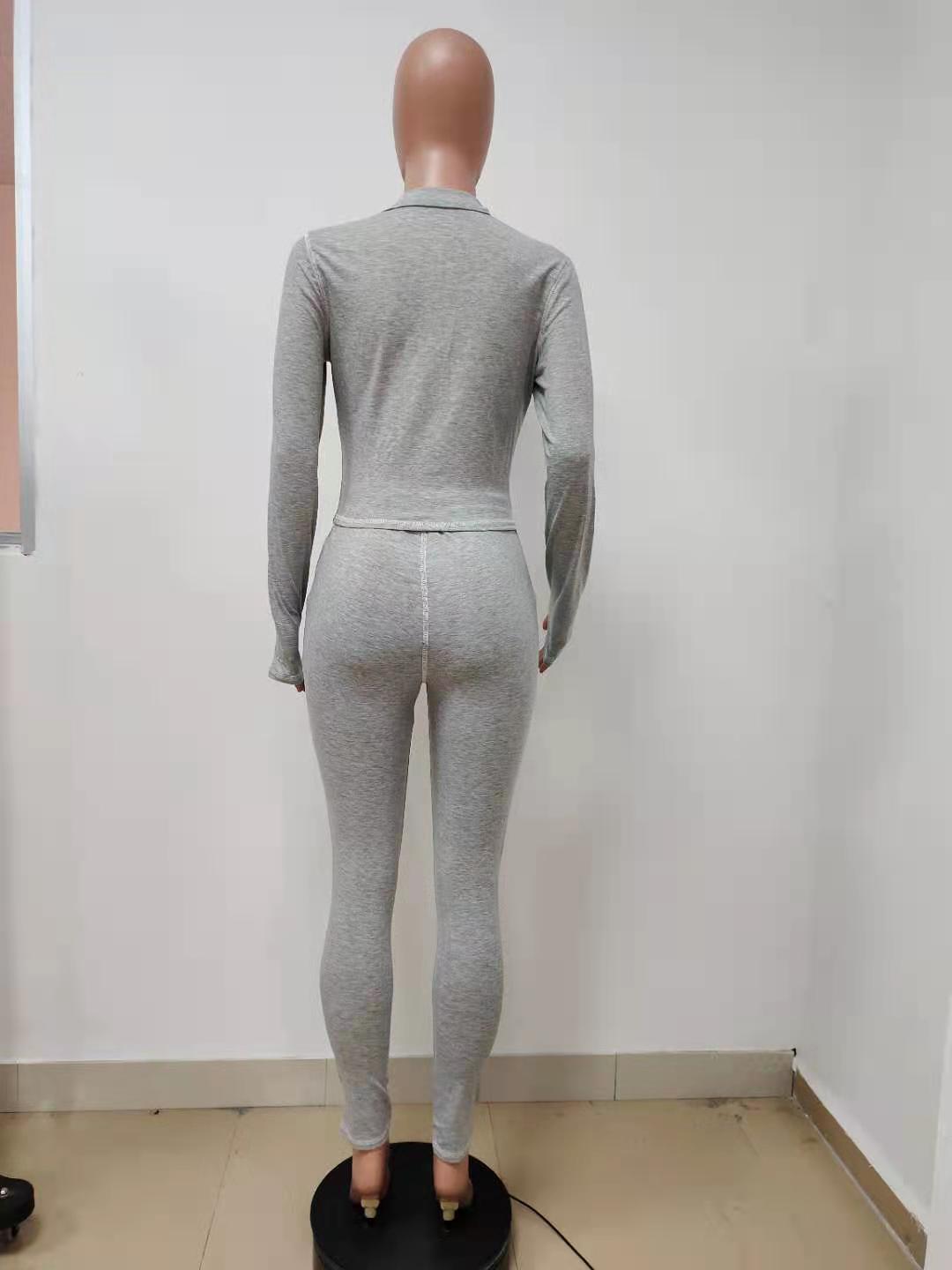 Women's Casual Long Sleeve Tight Slim Sport Two Piece Pants Set 16