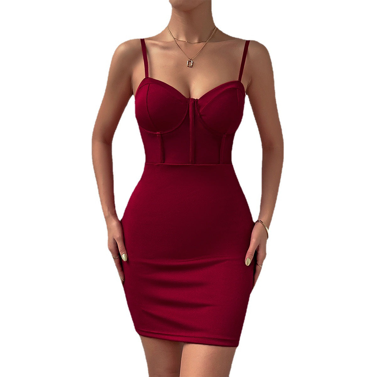 Sexy Patchwork Straps See-Through Underwire Herringbone Bodycon Dress 7