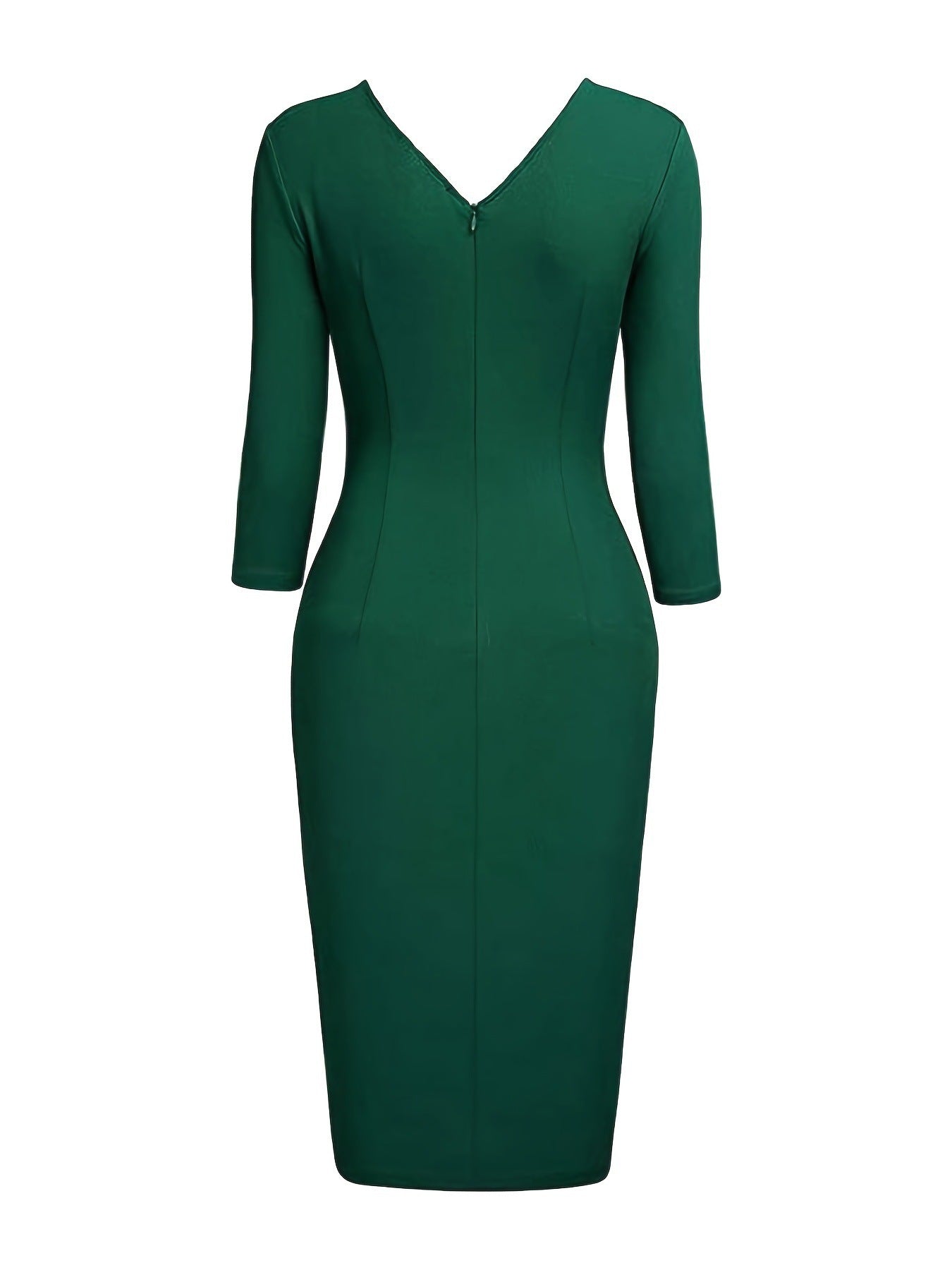Women three-quarter sleeve v-neck bodycon professional dress 16