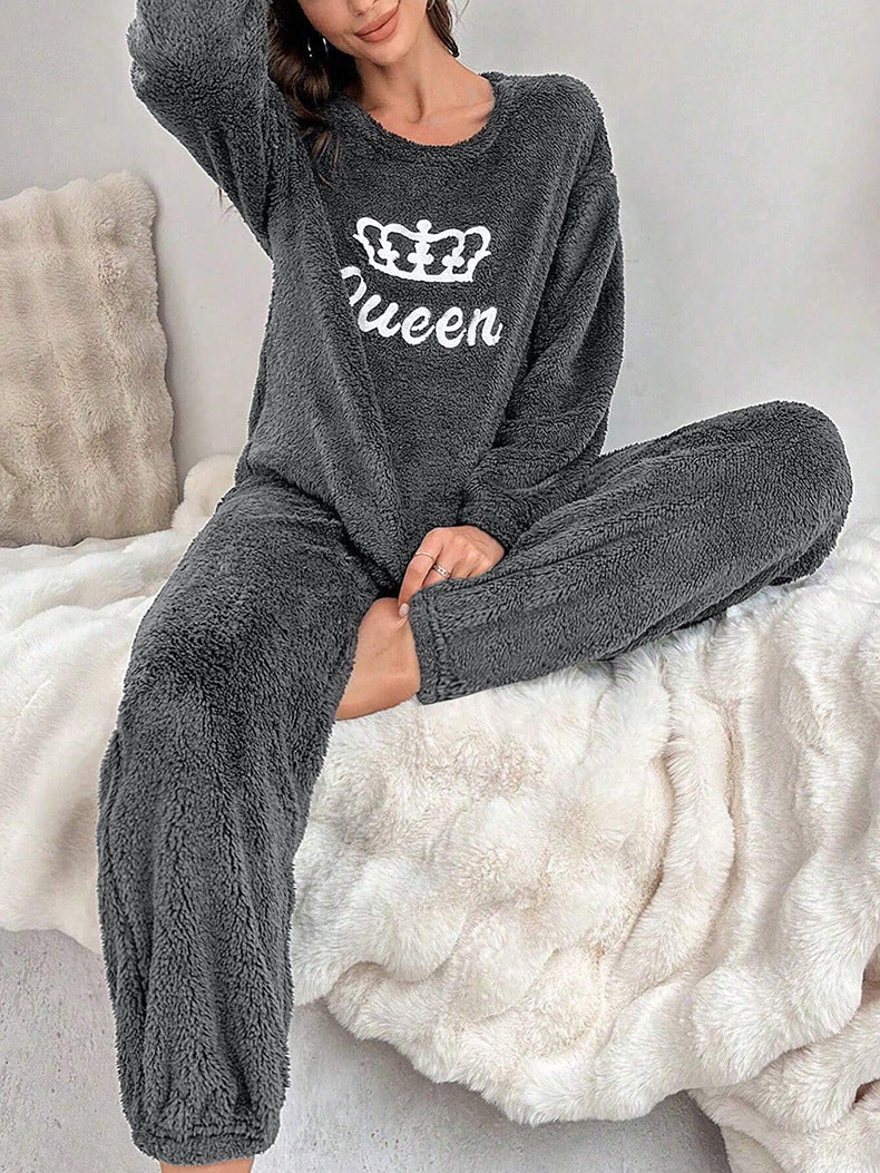 Autumn Winter Fleece Plus Size Two Piece Pajamas Ladies' Home Wear 4