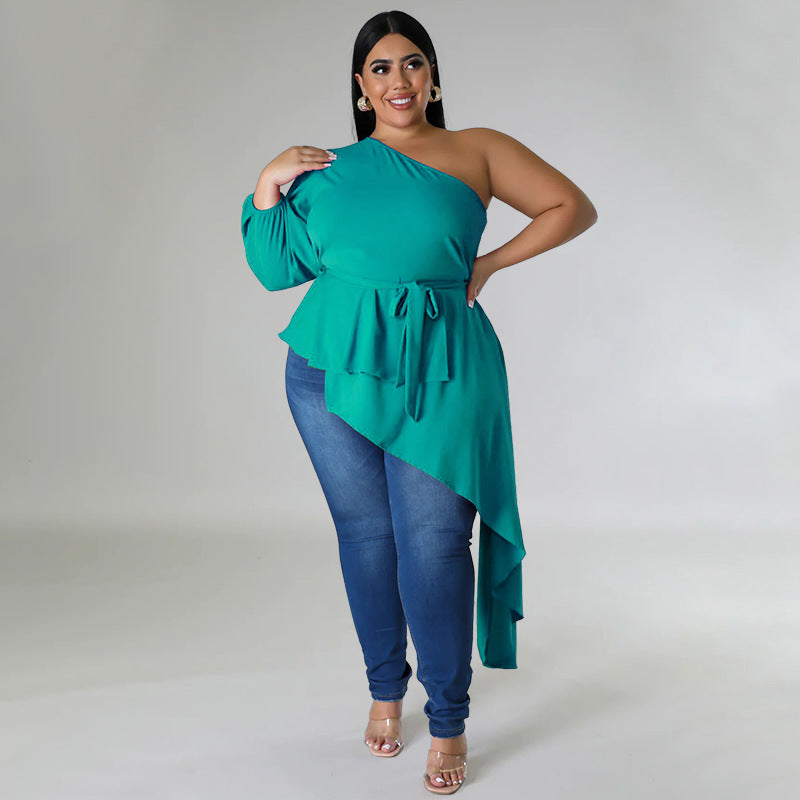 Women Style Irregular One Shoulder Long Sleeve Sexy Top 6