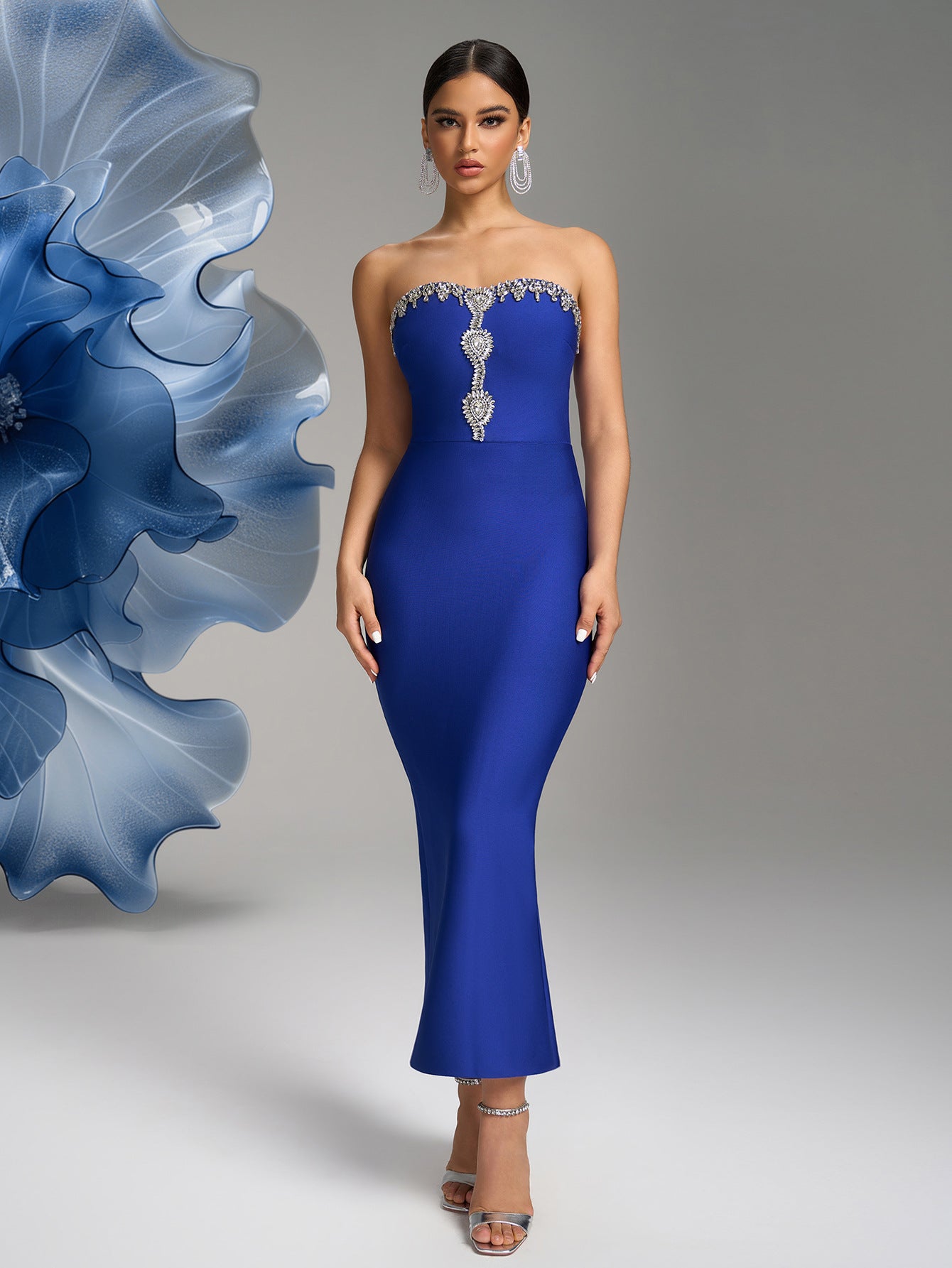 Women sexy slit diamond bandage Strap bandage dress 4