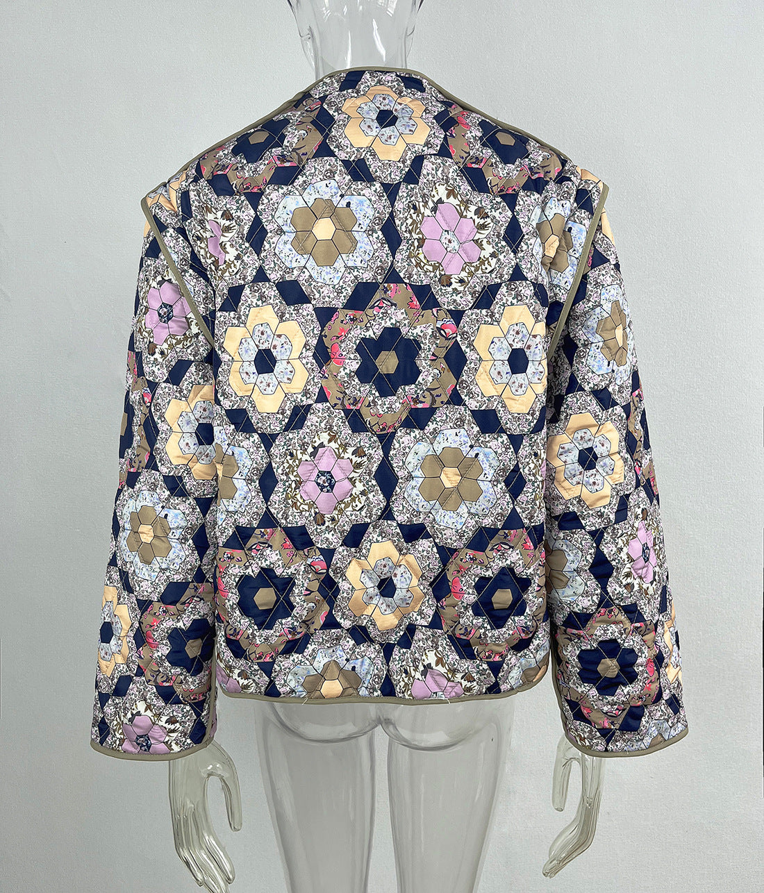 Women Padded Printed Long Sleeve Detachable Vest Jacket 12