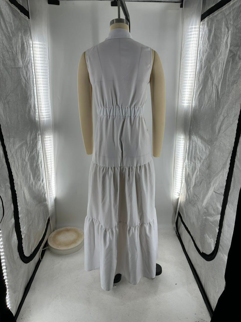 Women's Fashion Sexy Turndown Collar Single-Button Elastic Waist Flared Dress 13