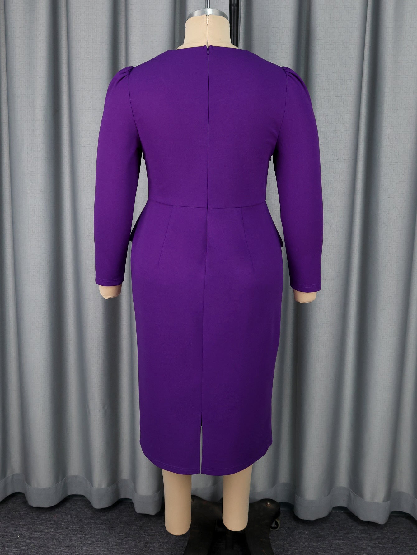 Women's Purple Square Neck Floral Color Block Long Sleeve Dress Slim Fit Party Bodycon Dress 6