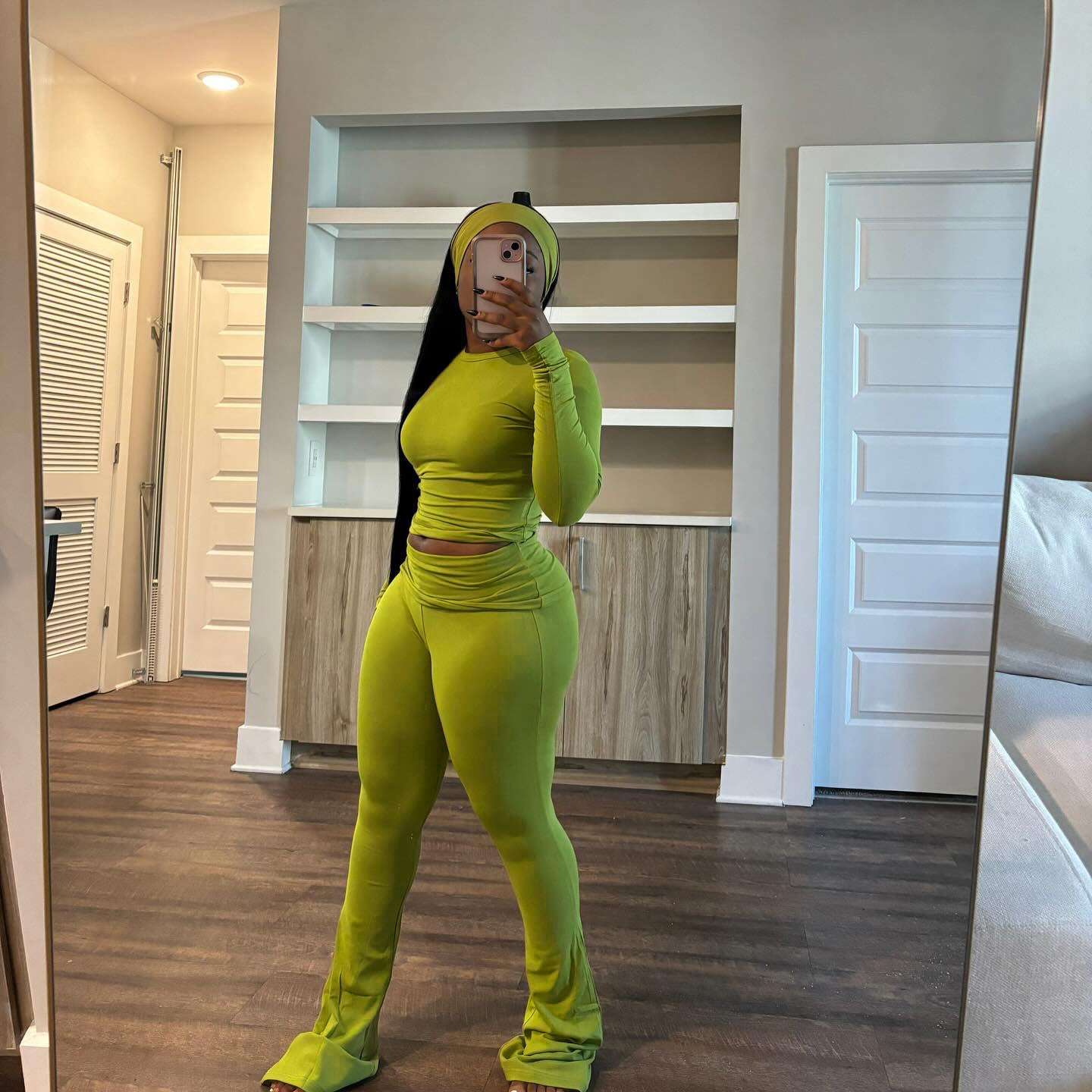 Tight Fitting Solid Color Sexy Slim Elastic Band Turban Two Piece Pants Set 5