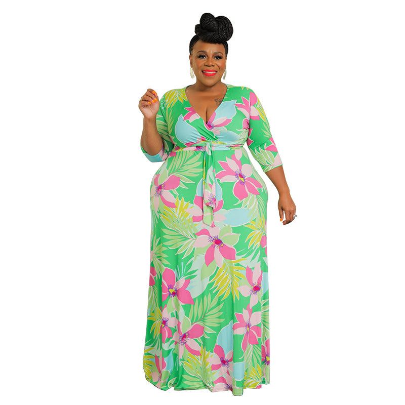 Fashion Plus Size Women's Summer Print Multicolor Sexy Bodycon Swing Dress 8