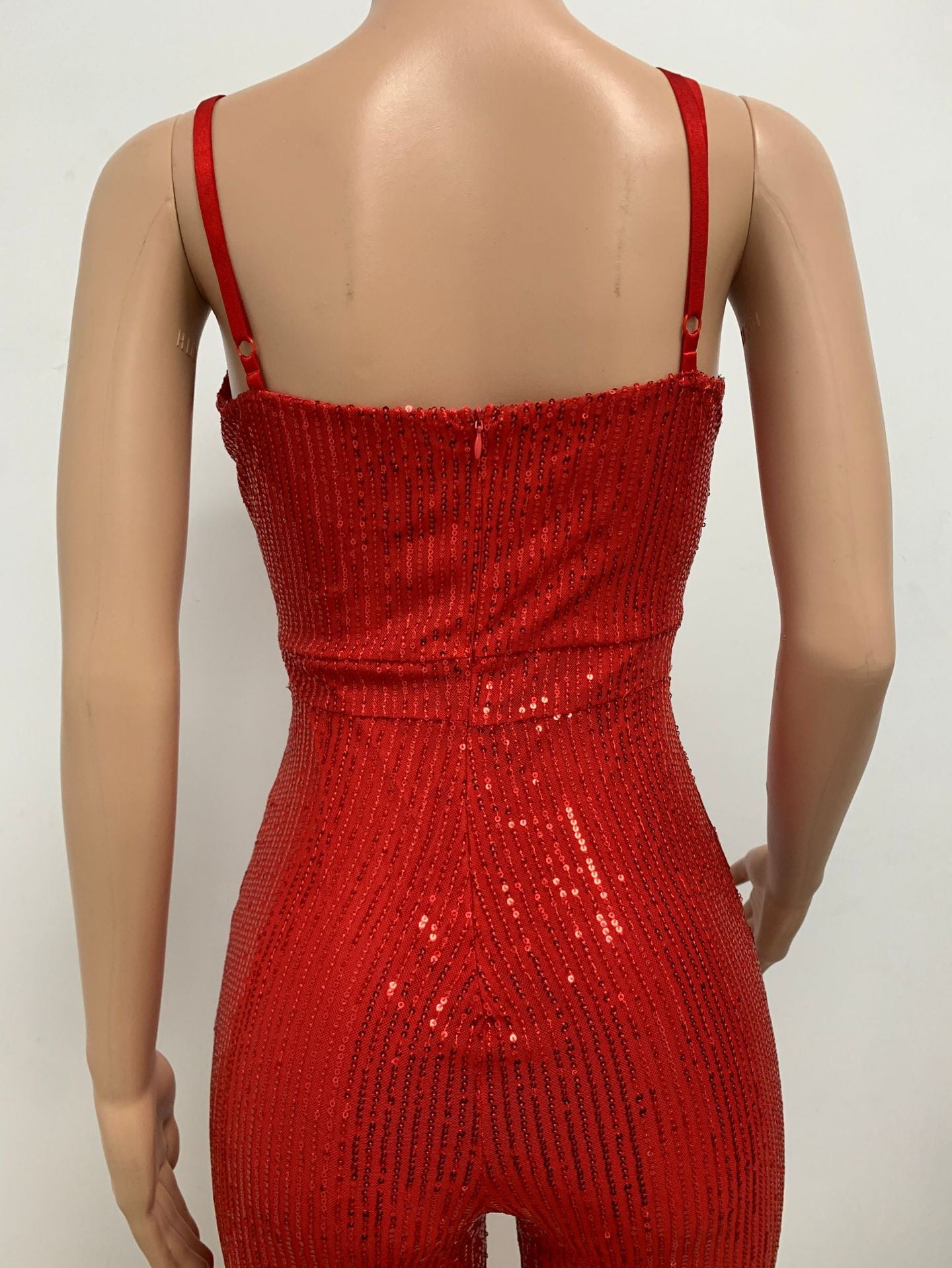 Deep V Neck Low Back Sleeveless Chic Sequined Straps Elegant Women's Party Jumpsuit 79