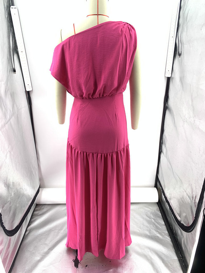 Solid Sexy Slash Shoulder Off-Shoulder Slim Waist Slit Gown Dress 24