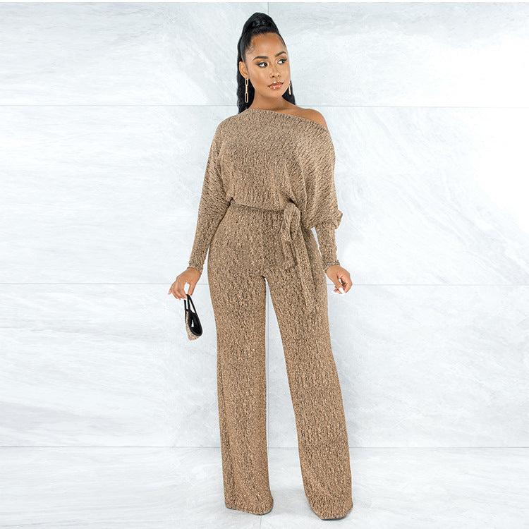 Women Spring Stretch Loose Jumpsuit with Belt 5