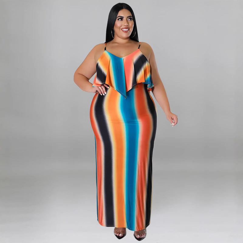 Plus Size Women's Summer Print Strap Sexy Bodycon Dress 6