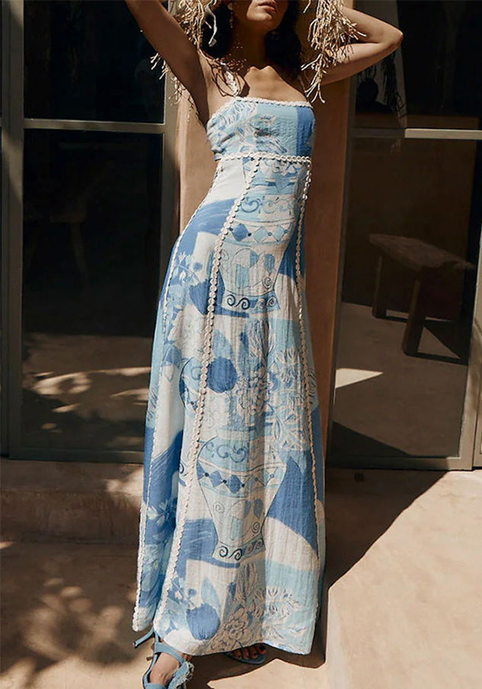 Women suspender print casual holidays loose dress