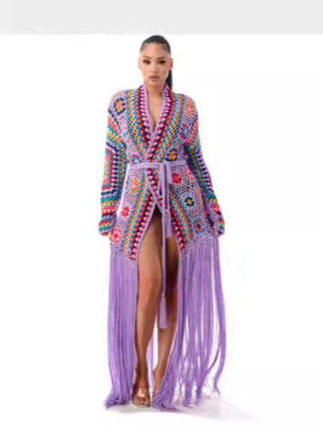 Women irregular fringe lace-up Coat 3