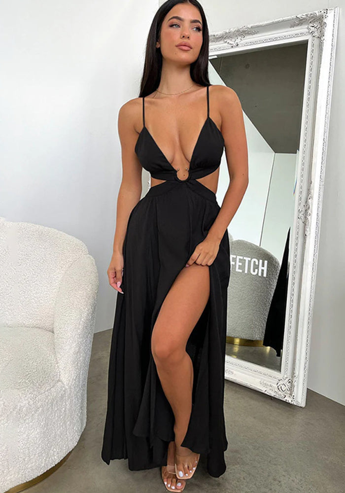 Women Holiday Slip Dress Sexy Cutout Slit Maxi Dress