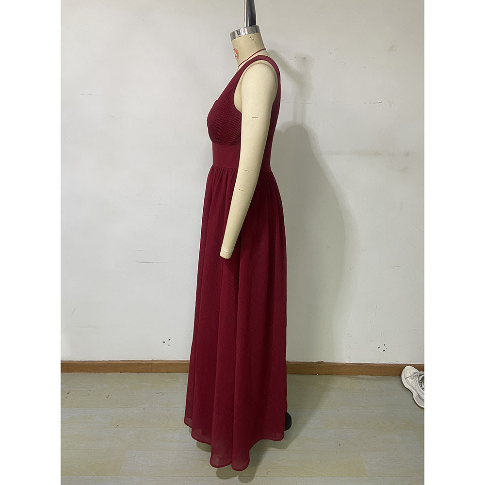 Autumn Winter Fashion Elegant One Shoulder Slim Pleated Formal Party Dress 6