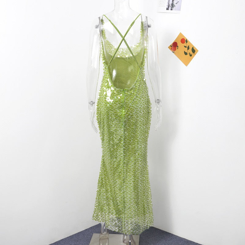 Fashion straps slim sequins Low Back long sexy cross 6