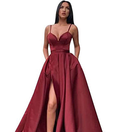 Sexy Solid Colo Strap Slit Prom Dress Beach Weddings Gowm（Processing time need 3-6 days） 11