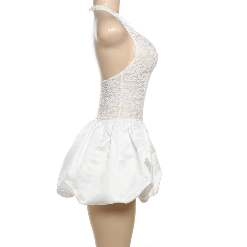 Women autumn sexy Patchwork Lace Halter Neck sexy short skirt 8