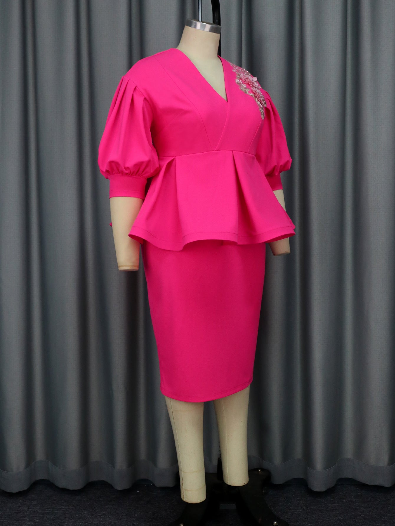 Women V-neck Lantern Sleeve Embroidered Dress 6