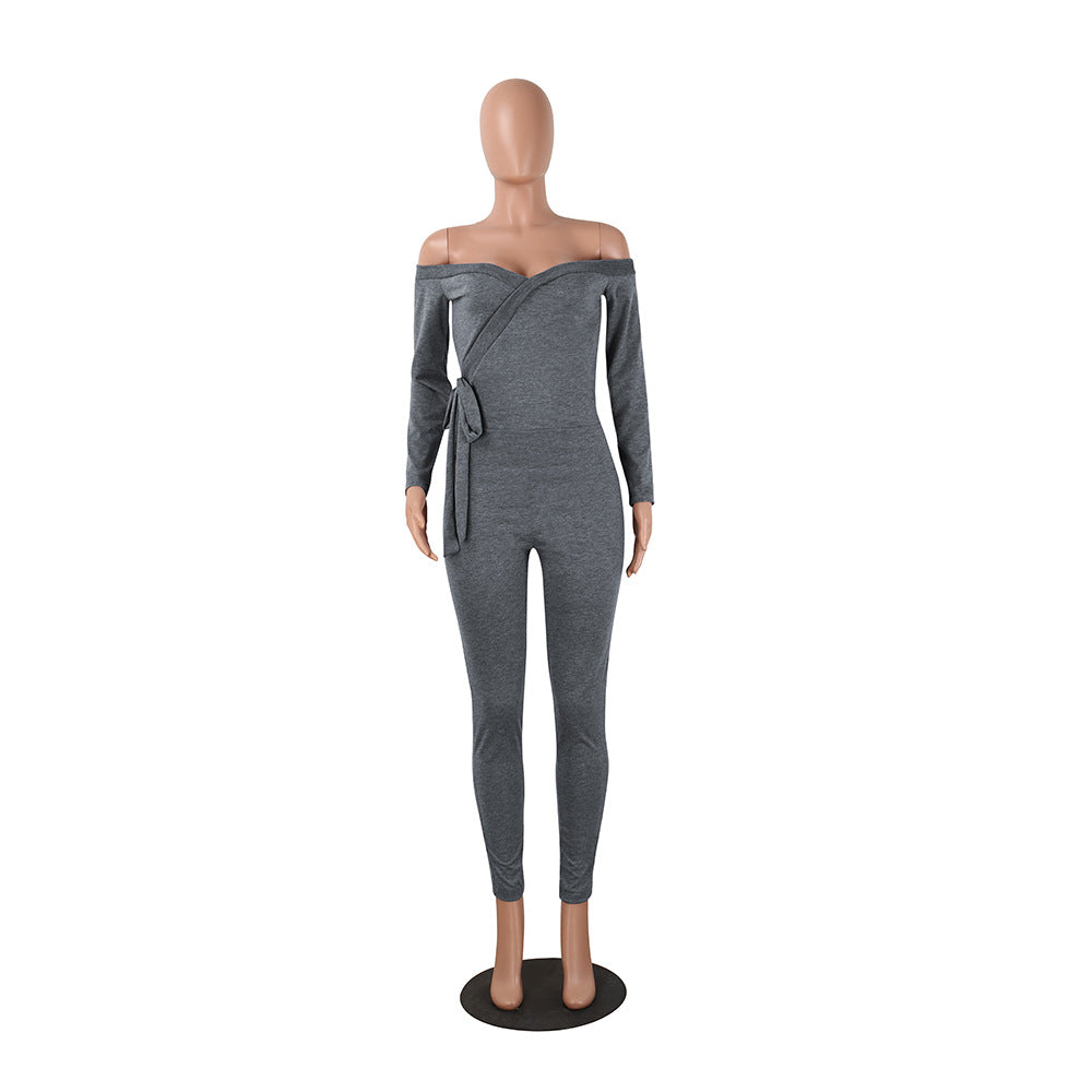 Sexy deep v women's long-sleeved off-the-shoulder Jumpsuit 20
