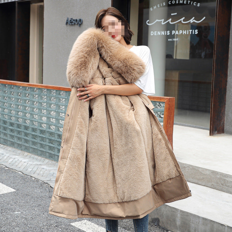 Women Winter Padding Fur Collar Loose Sherpa Parka Coat 7