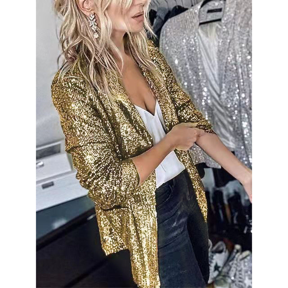 Women Fashion Sequin Long Sleeve Chic Blazer 9