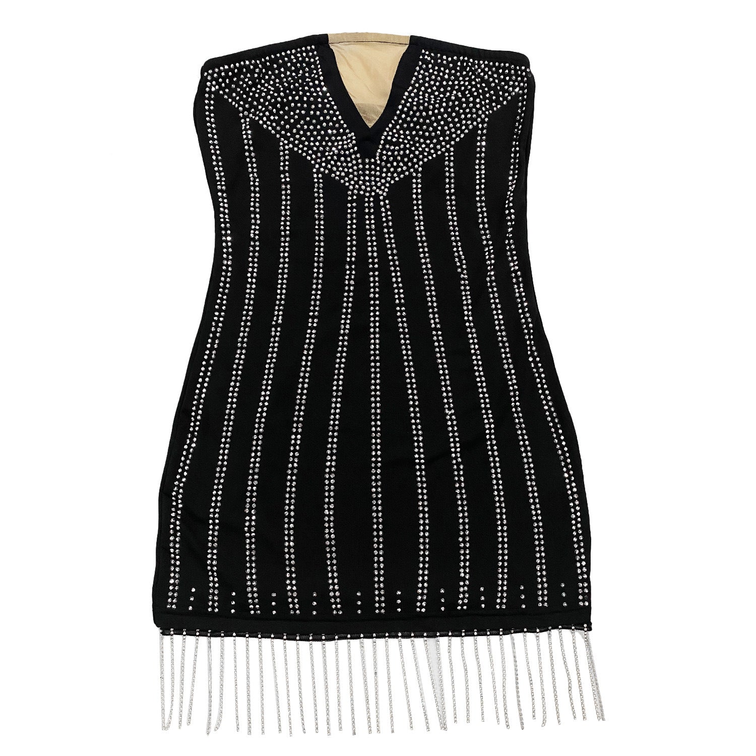 Women sexy mesh patchwork diamond tassel dress 7