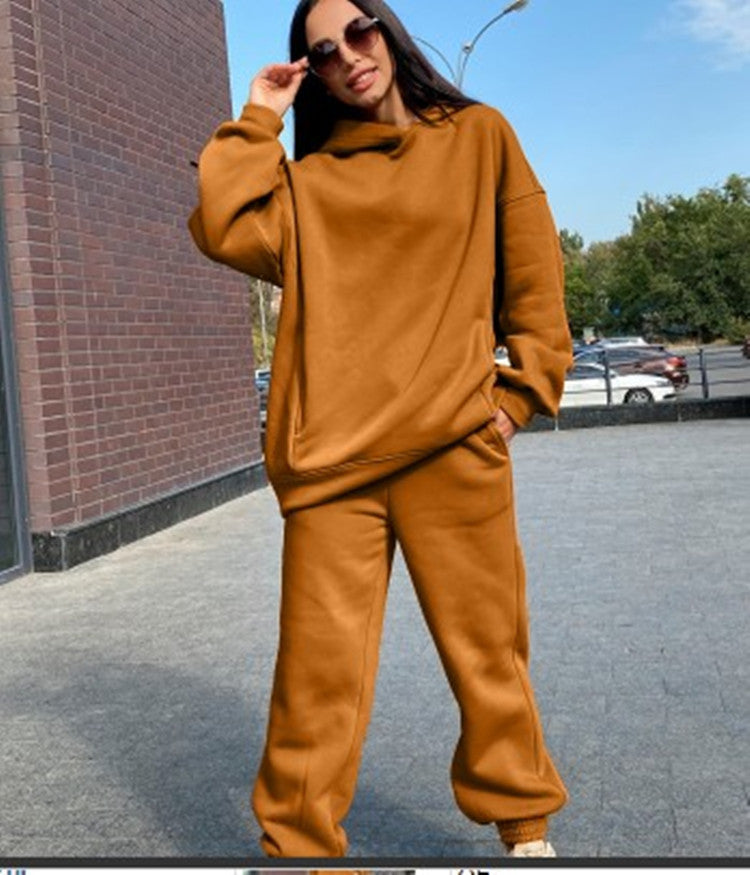 Women'S Fall Winter Fashion Solid loose Hoodies Casual Two Piece tracksuits 19