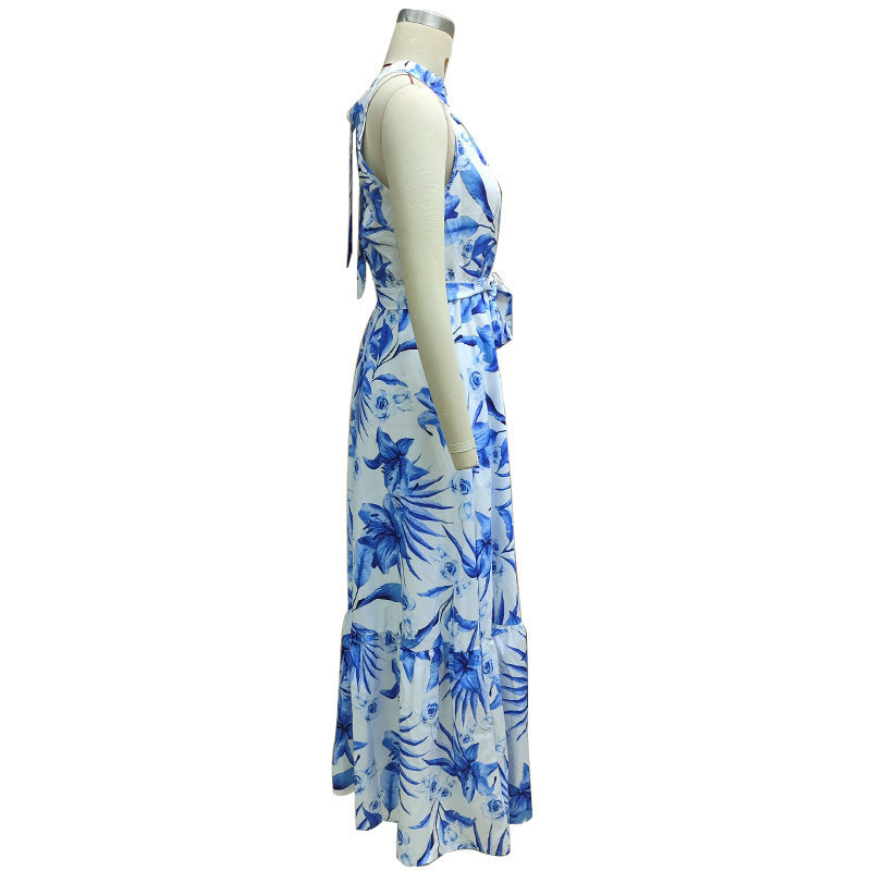 Women Spring Print Round Neck Sleeveless Dress 4
