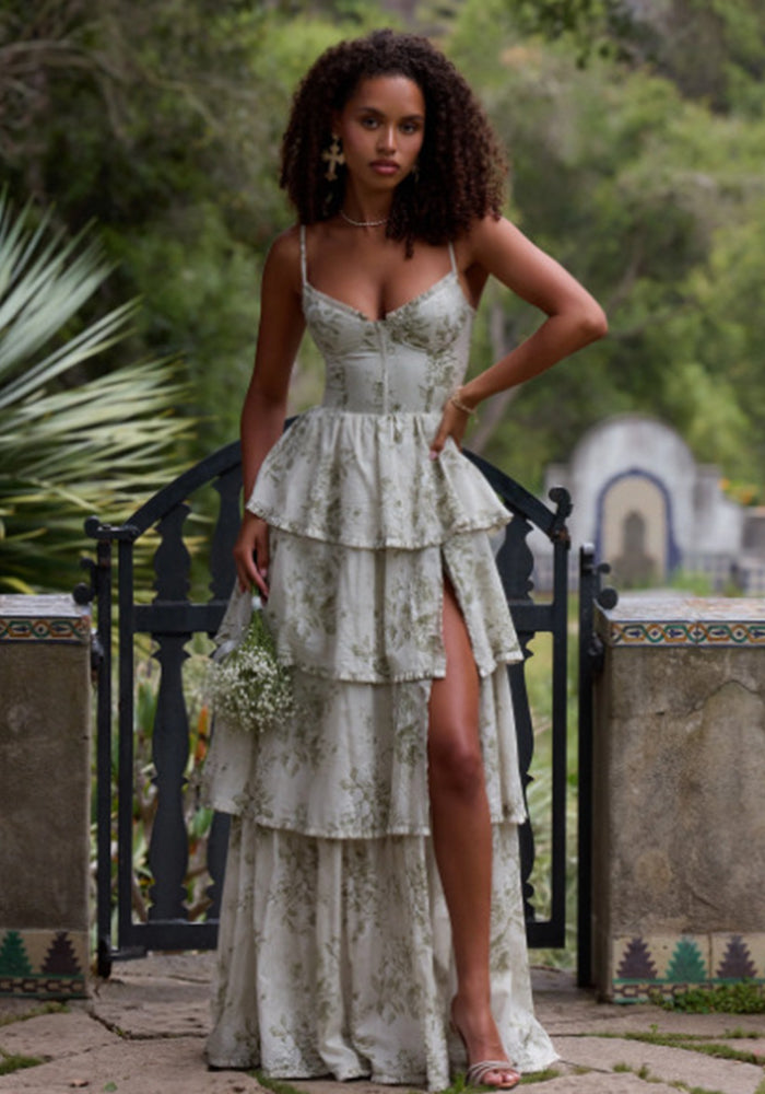 Women Spring Summer Elegant Holidays Suspender Printed Dress