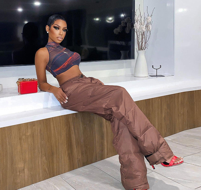 Women Vintage Lace Up Elastic Pocket Pant 9