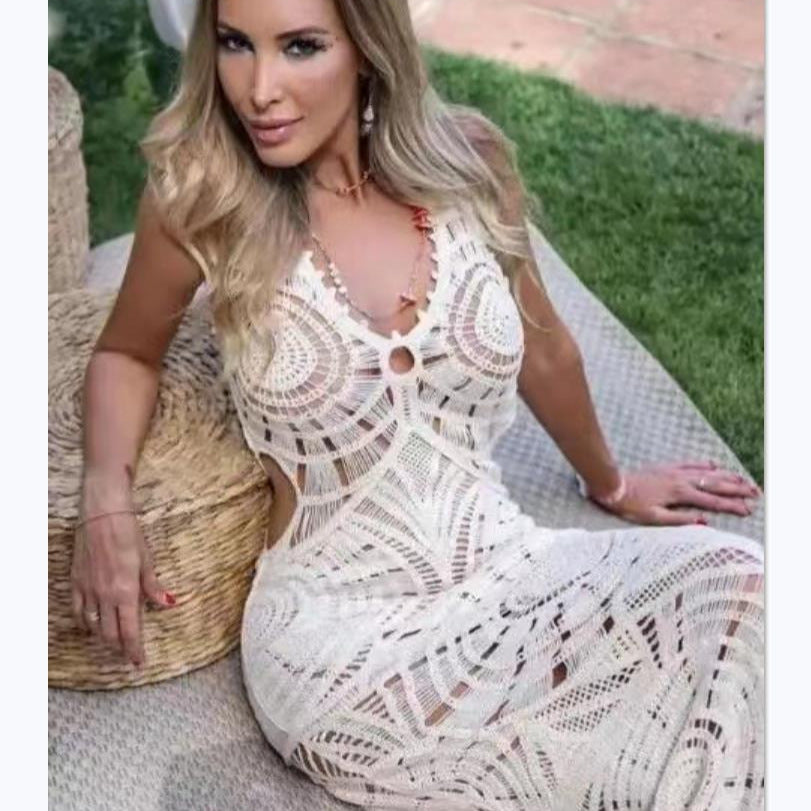 Women Knitting Hollow V-neck Dress Beach Dress 5