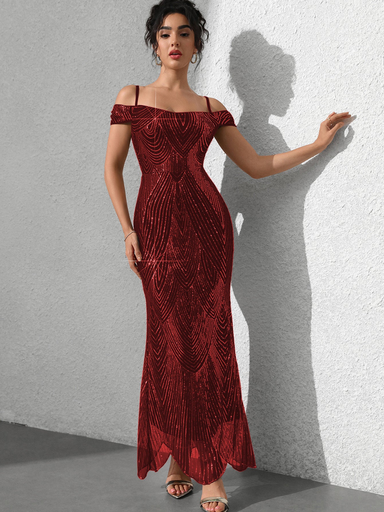 Sexy Sequined Strap Off Shoulder Women's Ball Evening Dress 13