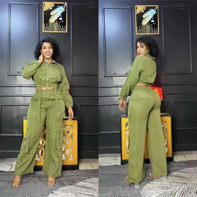 African Women Soid Casual Top and trousers Two Piece Set