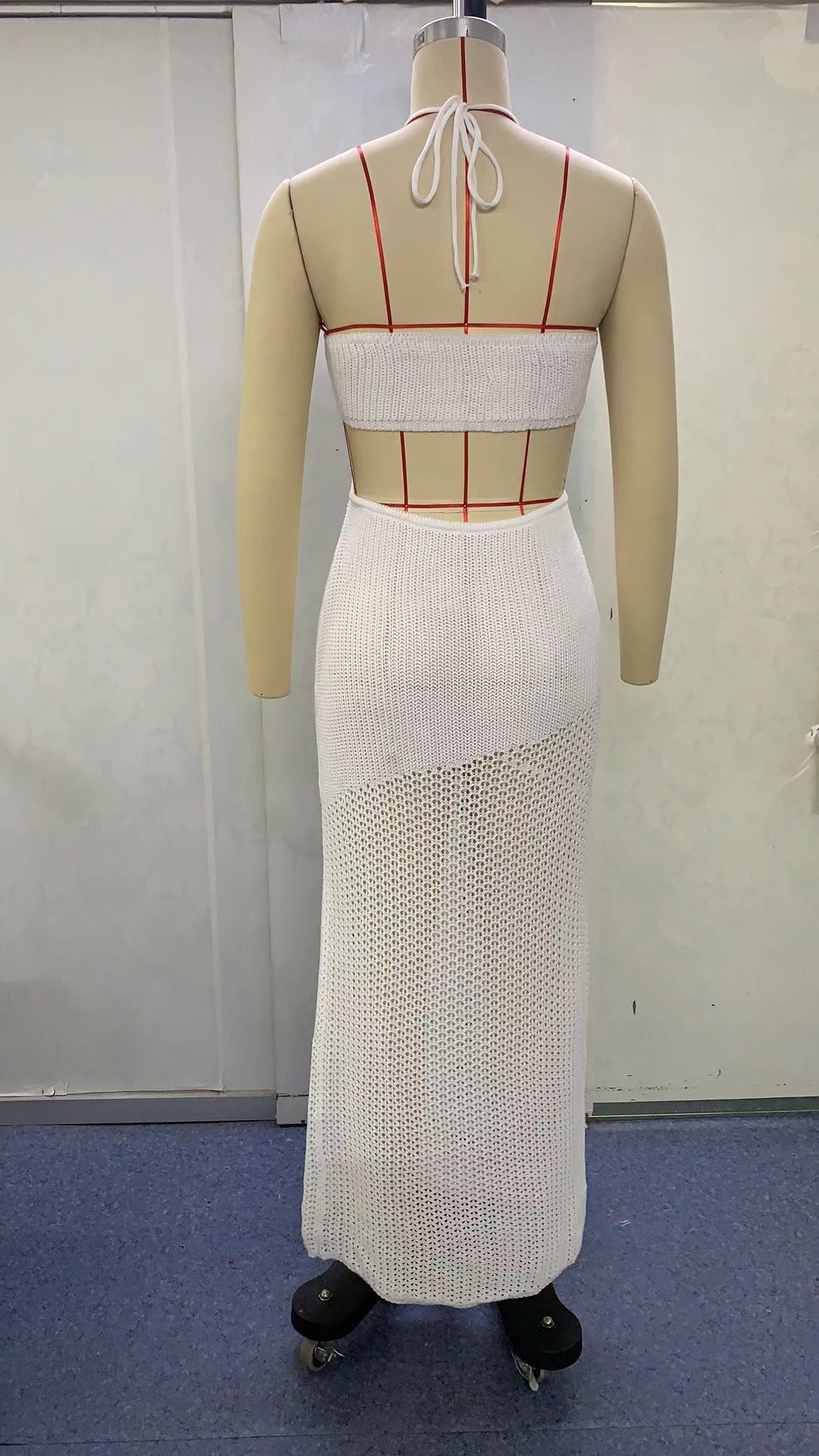 Women's Summer Halter Neck Hollow Straps Sexy Low Back Slim Bodycon Knitting Dress 7