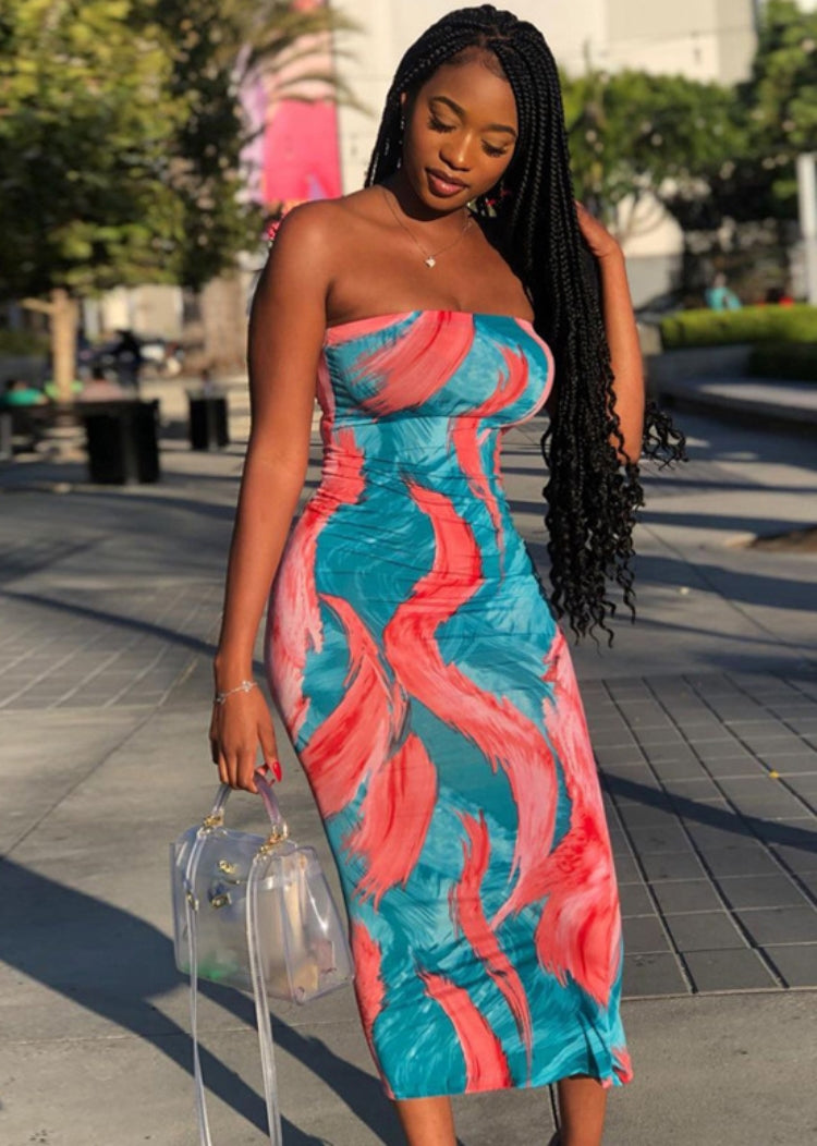 Summer Party Sexy Tie Dye Under-Knee Length Tube Dress