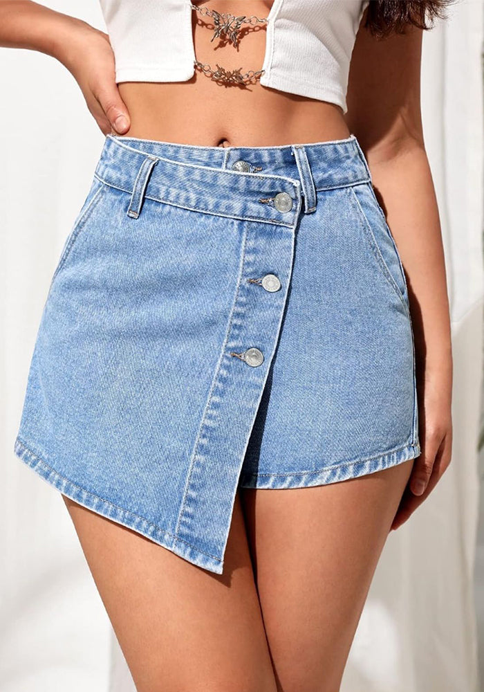 Fashionable Sexy Denim Irregular Women's Short Skirt Culottes