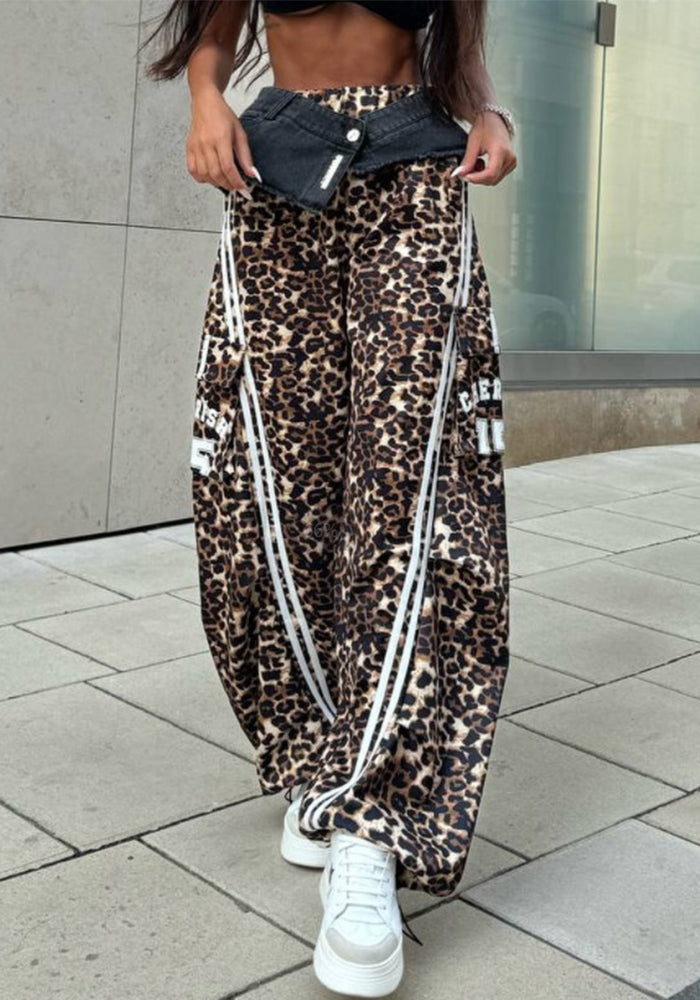 Autumn Sports Leopard Print Patchwork Casual Pants Women's Mid-Waist Loose Trousers