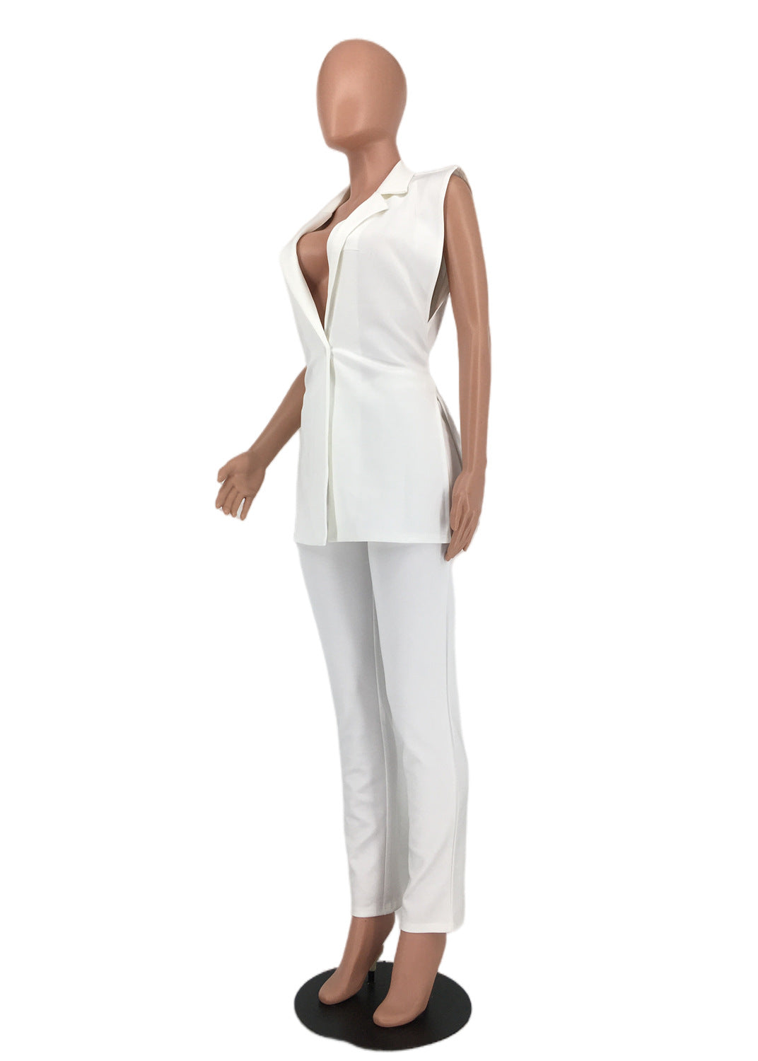 Women Casual Sleeveless Blazer and Pants Two Piece Set 8