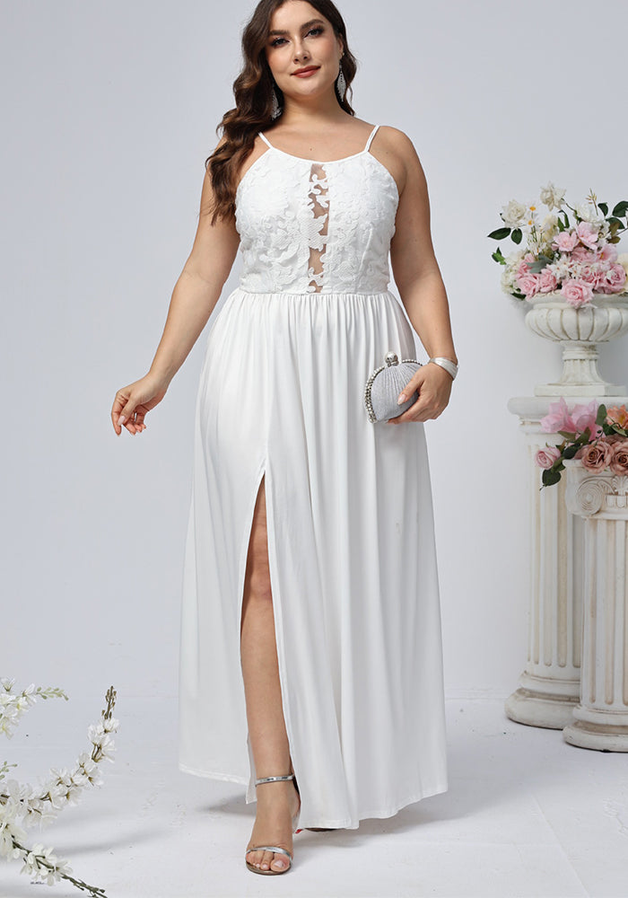 Plus Size Women Solid Sling Backless Slit Dress