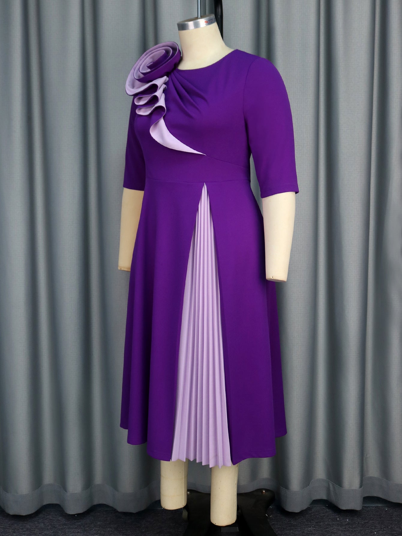 Summer Color Block Floral A-Line Cocktail Slim Waist Plus Size Party Dress 6