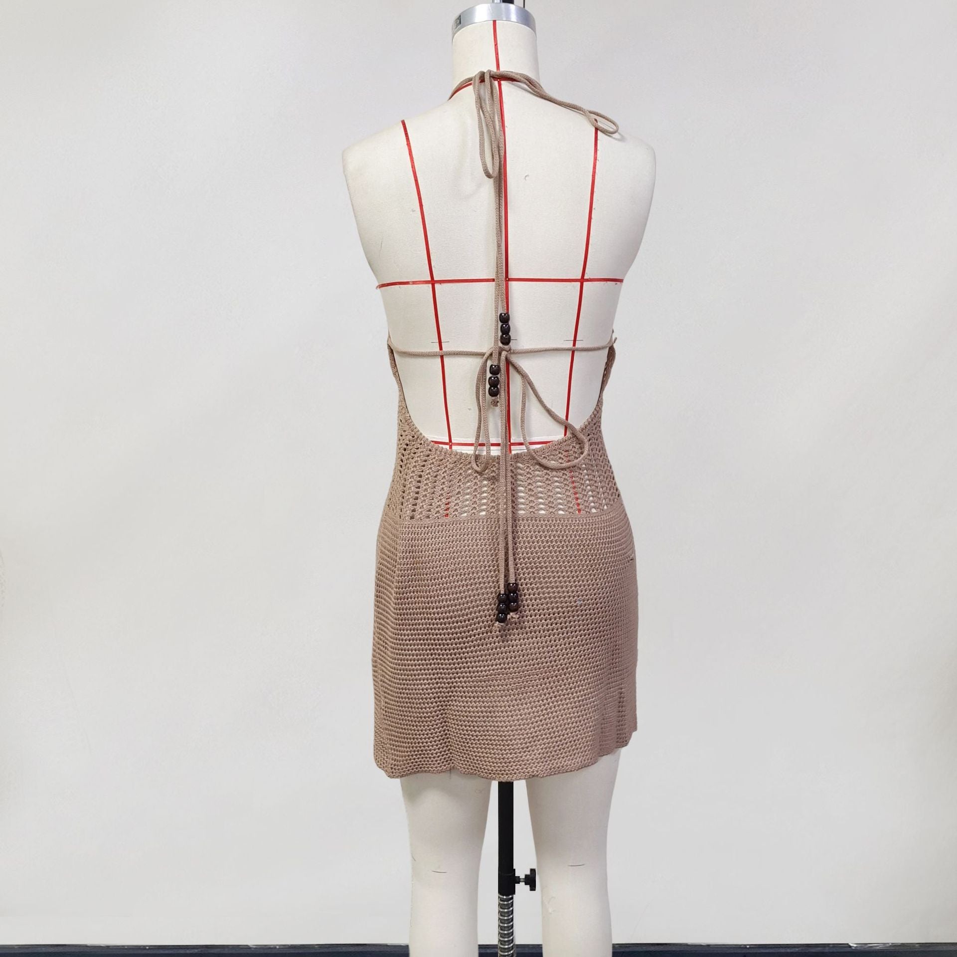 Spring Women's Knitting Sexy V Neck Halter Neck Low Back Beach Dress 19