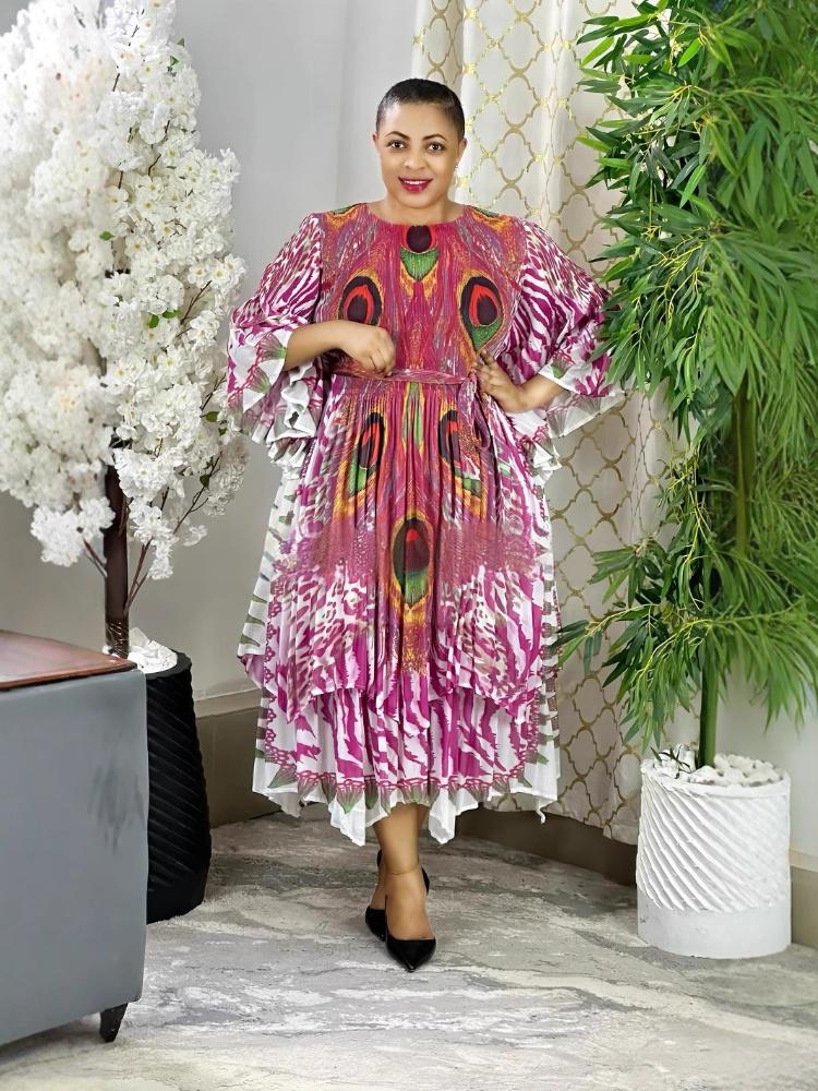 Plus Size Women pleated African elegant dress 3