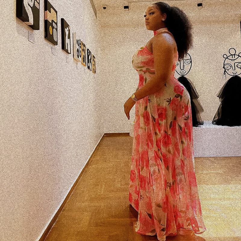 Women elegant printed pleated dress 5