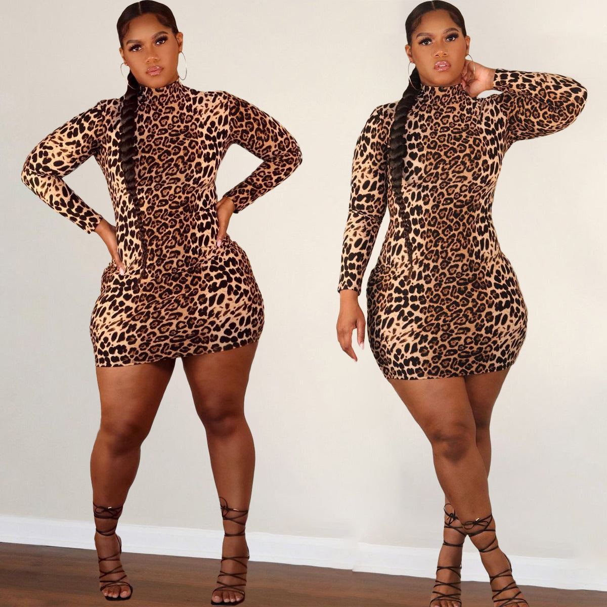 Plus Size Women's Early Fall Leopard Bodycon Dress
