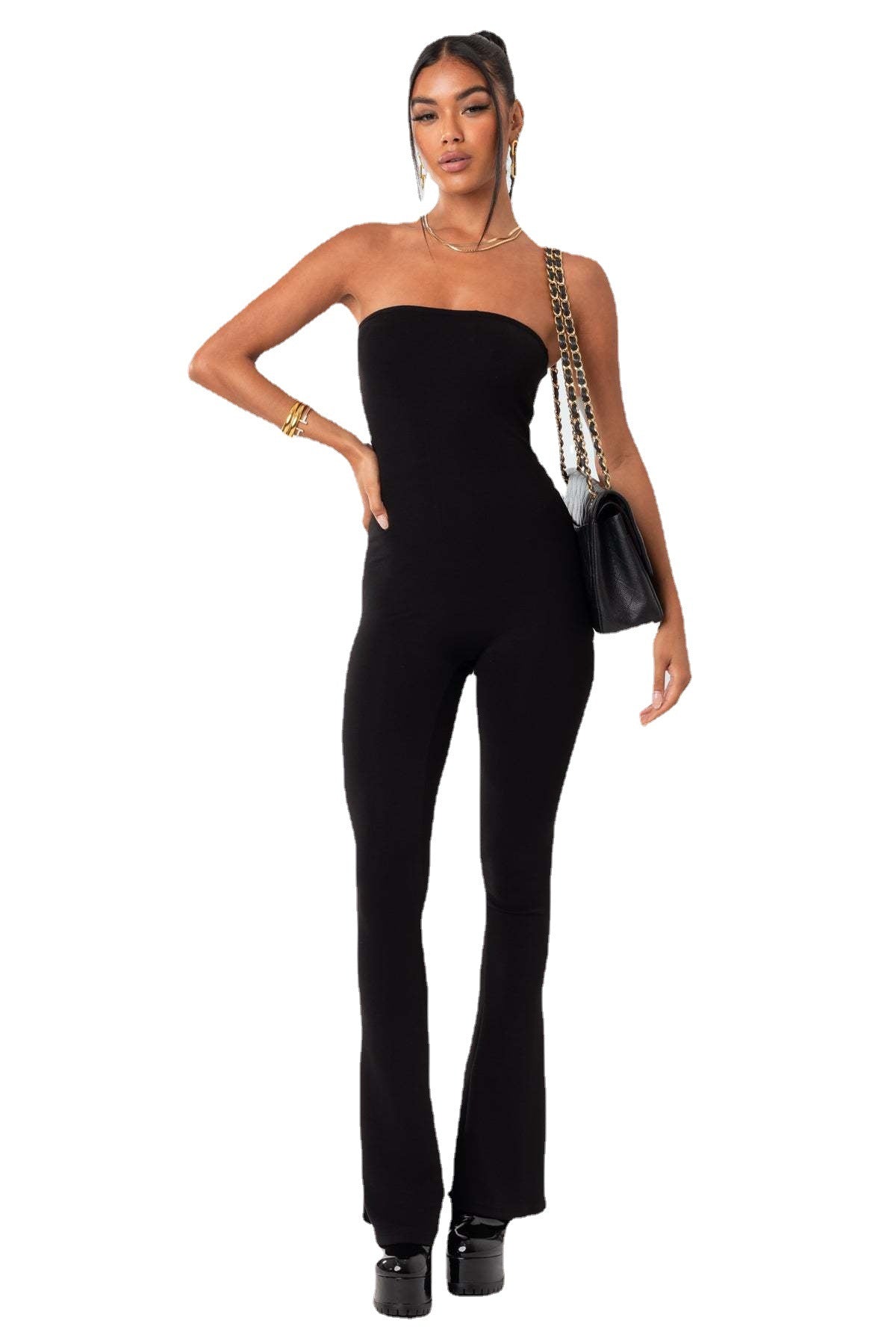 Sexy Tight Fitting Strapless Solid Color Jumpsuit 6