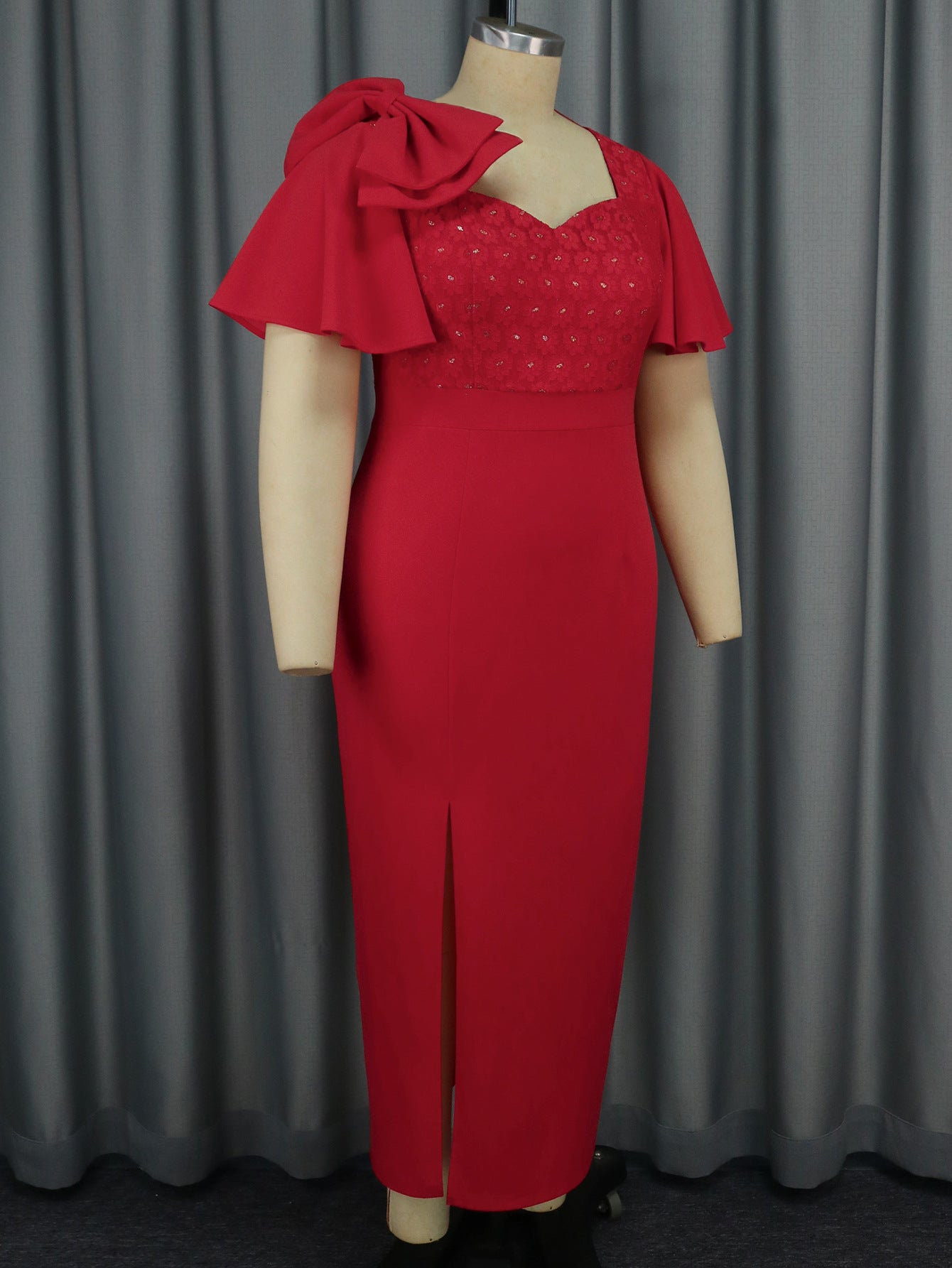 Women ruffle bow sexy Formal Party lace dress 6