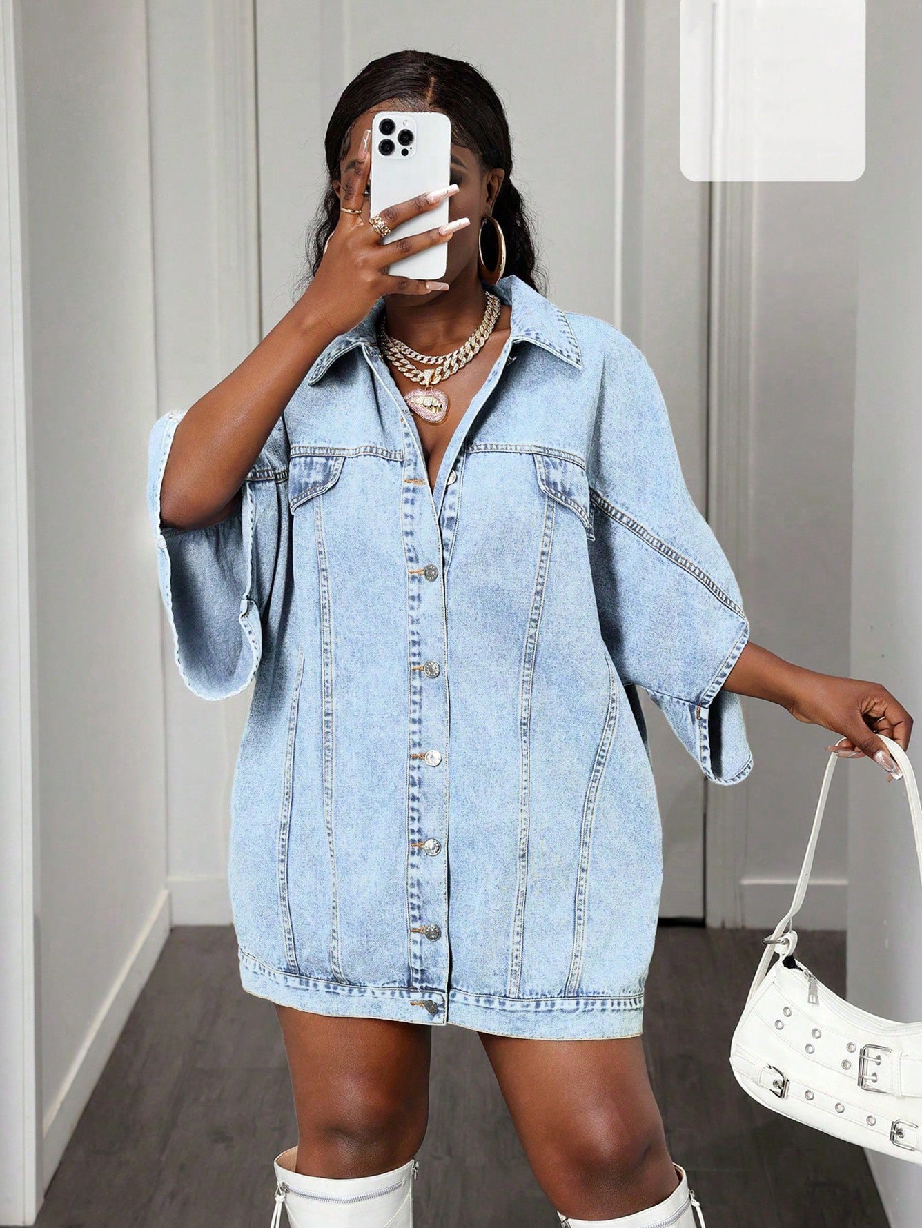 Women's Street Fashion Bat Sleeve Denim Jacket